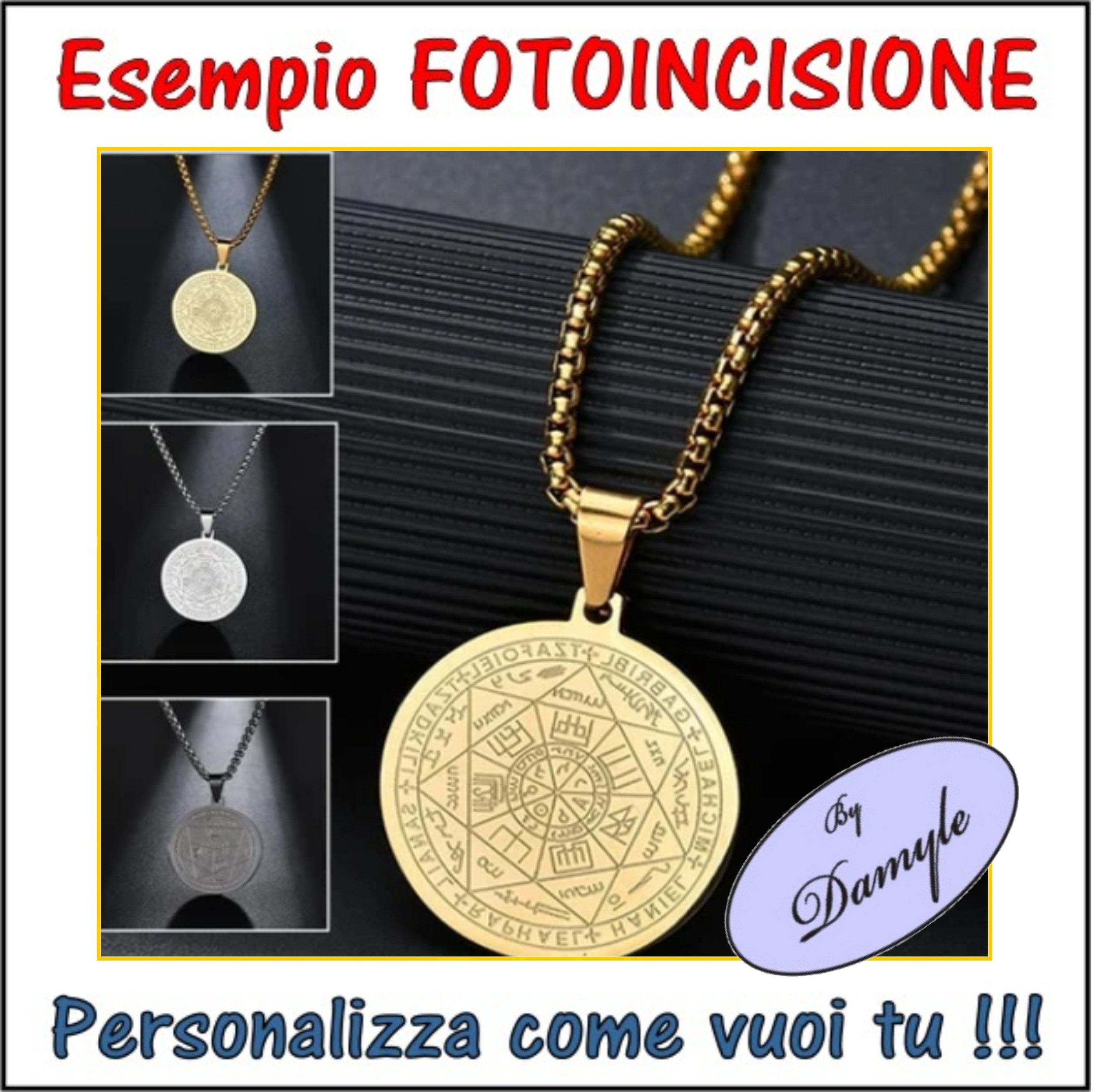 foto incisione personalizzata incidere ciondoli medaglie collane pendenti bracciali anelli milano