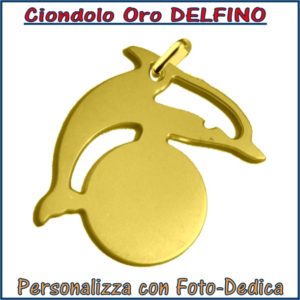 ciondolo oro delfino da incidere con fotoincisione medaglia collana personalizzato personalizzazione incisione